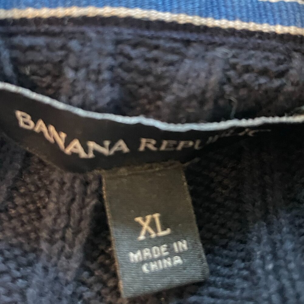 Banana Republic Men's Shawl Collar Stripe Cardigan in Navy and Gray - Picture 2 of 2
